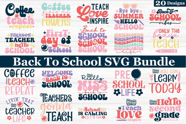Back To School SVG Bundle ,Retro Back To School Bundle, Retro Back To School Design SVG akazaddesign 