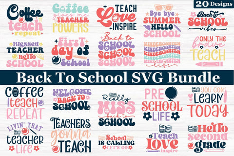 Back To School SVG Bundle ,Retro Back To School Bundle, Retro Back To School Design SVG akazaddesign 