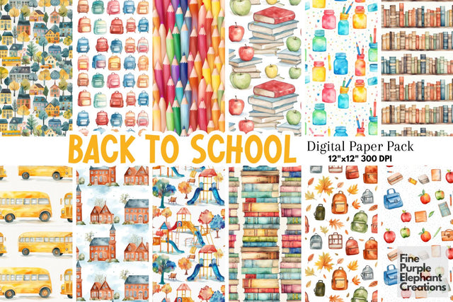 Back to School | Teacher Classroom Digital Pattern Fine Purple Elephant Creations 