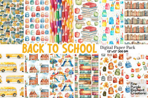 Back to School | Teacher Classroom Digital Pattern Fine Purple Elephant Creations 