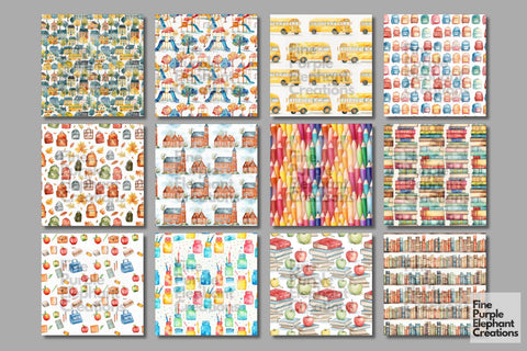 Back to School | Teacher Classroom Digital Pattern Fine Purple Elephant Creations 