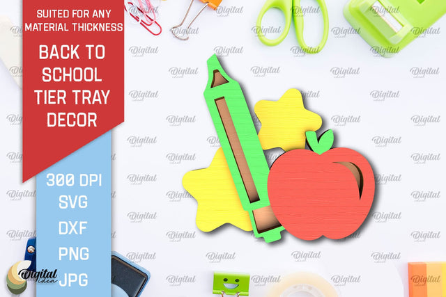 Back To School Tier Tray Laser Cut. School Desor SVG SVG Evgenyia Guschina 
