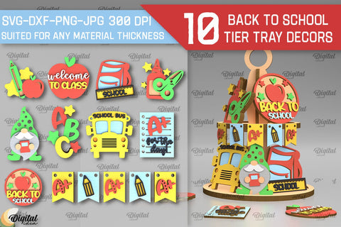 Back To School Tier Trays Laser Cut Bundle. School Decor SVG SVG Evgenyia Guschina 