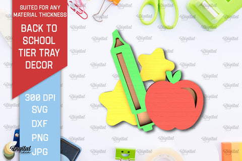 Back To School Tier Trays Laser Cut Bundle. School Decor SVG SVG Evgenyia Guschina 