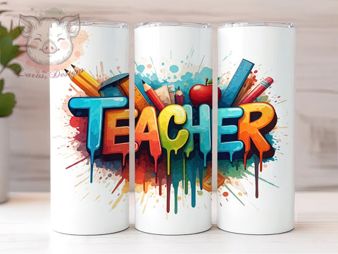 Back To School Tumbler, Teacher Tumbler Wrap, 3D Teacher Design, 20oz Sublimation, Digital Download, Teacher Appreciation, Inflated Tumbler Wrap Sublimation Lara' s Designs 