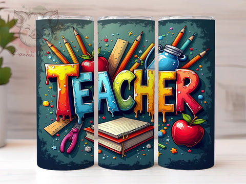 Back To School Tumbler, Teacher Tumbler Wrap, 3D Teacher Design, 20oz Sublimation, Digital Download, Teacher Appreciation, Inflated Tumbler Wrap Sublimation Lara' s Designs 