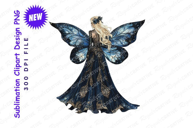 Back View Fairy In Blue Gown Clipart Png Sublimation Regulrcrative 