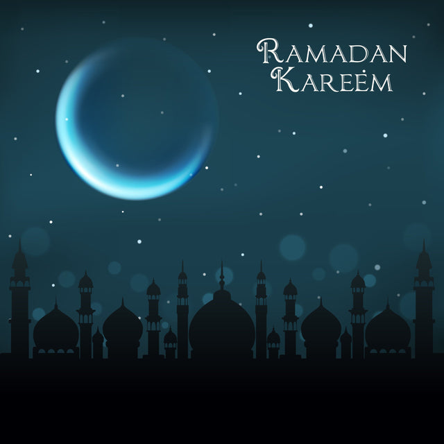 Background for Ramadan Kareem. Night landscape. Arabic calligraphy. Muslim Religion Holy Month. Arab stands with a camel in the desert. The starry sky. Light moon SVG naemmiah021 