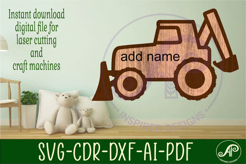 backhoe construction vehicle outline two layer name sign SVG APInspireddesigns 