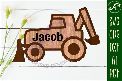 backhoe construction vehicle outline two layer name sign SVG APInspireddesigns 