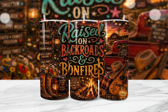 Backroads Bonfires Country Tumbler Wrap Sublimation BijouBay 