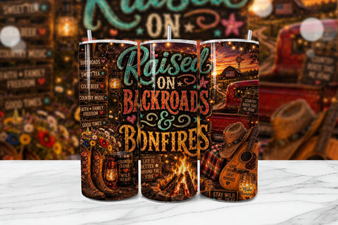 Backroads Bonfires Country Tumbler Wrap Sublimation BijouBay 