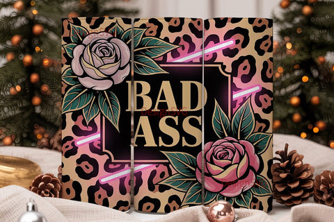 Bad Ass Leopard Floral 20oz Tumbler Wrap Sublimation DesignSVG 