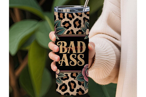 Bad Ass Leopard Floral 20oz Tumbler Wrap Sublimation DesignSVG 