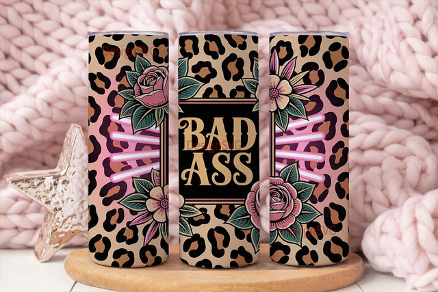 Bad Ass Leopard Floral 20oz Tumbler Wrap Sublimation DesignSVG 
