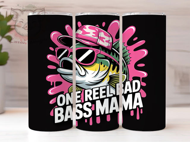 Bad Bass Mama Fishing Tumbler, Bad Bass Mama Tumbler, One Reel Fisherman Design, 20oz Tumbler Wrap, Sublimation Design, Angler Gift Wrap, Funny Fishing Tumbler Sublimation Lara' s Designs 