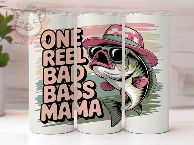 Bad Bass Mama Fishing Tumbler, Bad Bass Mama Tumbler, One Reel Fisherman Design, 20oz Tumbler Wrap, Sublimation Design, Angler Gift Wrap, Funny Fishing Tumbler Sublimation Lara' s Designs 