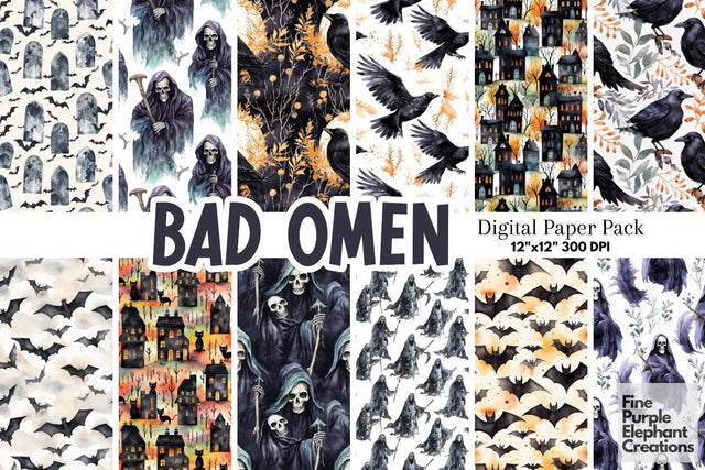 Bad Omen Halloween Digital Paper | Scary Pattern Digital Pattern Fine Purple Elephant Creations 