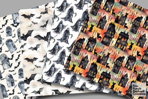 Bad Omen Halloween Digital Paper | Scary Pattern Digital Pattern Fine Purple Elephant Creations 