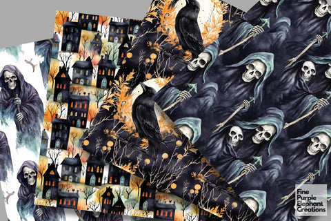 Bad Omen Halloween Digital Paper | Scary Pattern Digital Pattern Fine Purple Elephant Creations 