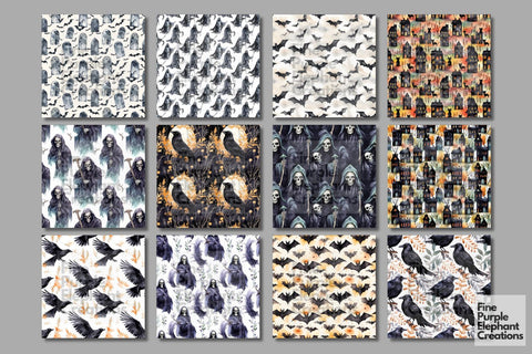 Bad Omen Halloween Digital Paper | Scary Pattern Digital Pattern Fine Purple Elephant Creations 