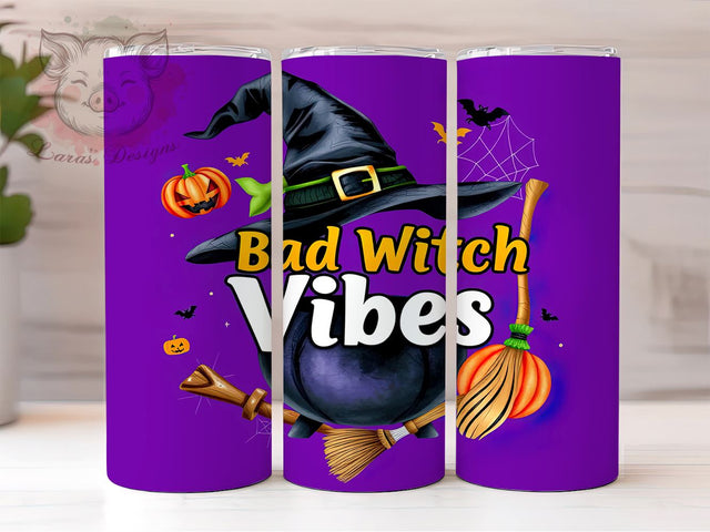 Bad Witch Vibes 20 oz Skinny Tumbler Sublimation Design, Straight & Tapered Tumbler Png, Halloween Witch Tumbler Png, Digital Download PNG Sublimation Lara' s Designs 