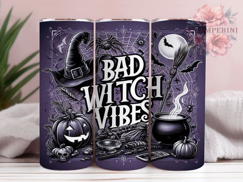 Bad Witch Vibes 20 oz Skinny Tumbler Sublimation Design, Straight & Tapered Tumbler Png, Halloween Witch Tumbler Png, Digital Download PNG Sublimation Li Zamperini 