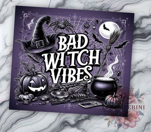 Bad Witch Vibes 20 oz Skinny Tumbler Sublimation Design, Straight & Tapered Tumbler Png, Halloween Witch Tumbler Png, Digital Download PNG Sublimation Li Zamperini 