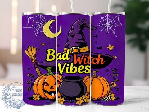 Bad Witch Vibes 20oz Skinny Tumbler PNG, Halloween Witch Tumbler Sublimation Wrap, Straight & Tapered Tumbler Wrap, Instant Digital Download Sublimation ToriDesigns 
