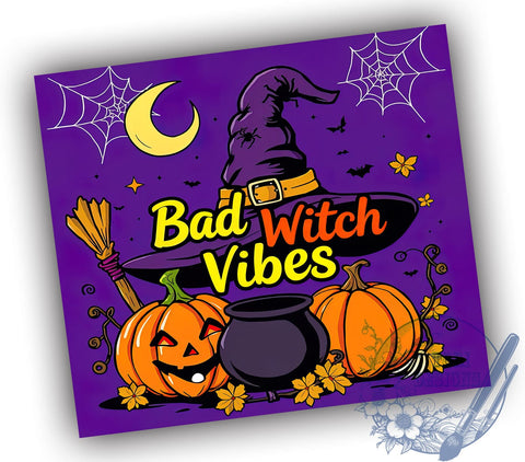 Bad Witch Vibes 20oz Skinny Tumbler PNG, Halloween Witch Tumbler Sublimation Wrap, Straight & Tapered Tumbler Wrap, Instant Digital Download Sublimation ToriDesigns 
