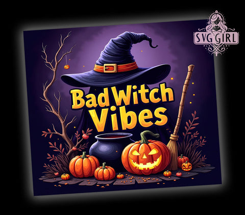 Bad Witch Vibes 20oz Tumbler Wrap Sublimation Design, Straight Tapered Tumbler Wrap, Halloween Witch Tumbler Png, Instant Digital Download Sublimation SvggirlplusArt 