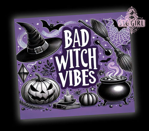 Bad Witch Vibes 20oz Tumbler Wrap Sublimation Design, Straight Tapered Tumbler Wrap, Halloween Witch Tumbler Png, Instant Digital Download Sublimation SvggirlplusArt 