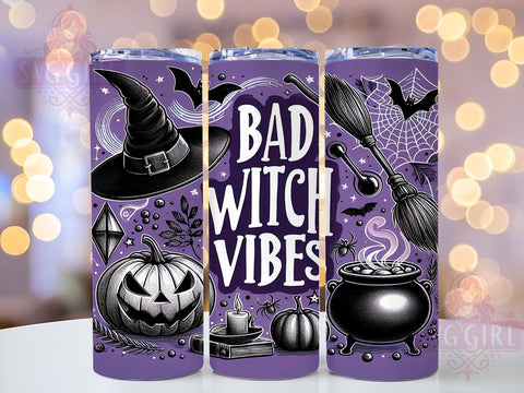 Bad Witch Vibes 20oz Tumbler Wrap Sublimation Design, Straight Tapered Tumbler Wrap, Halloween Witch Tumbler Png, Instant Digital Download Sublimation SvggirlplusArt 