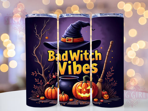 Bad Witch Vibes 20oz Tumbler Wrap Sublimation Design, Straight Tapered Tumbler Wrap, Halloween Witch Tumbler Png, Instant Digital Download Sublimation SvggirlplusArt 