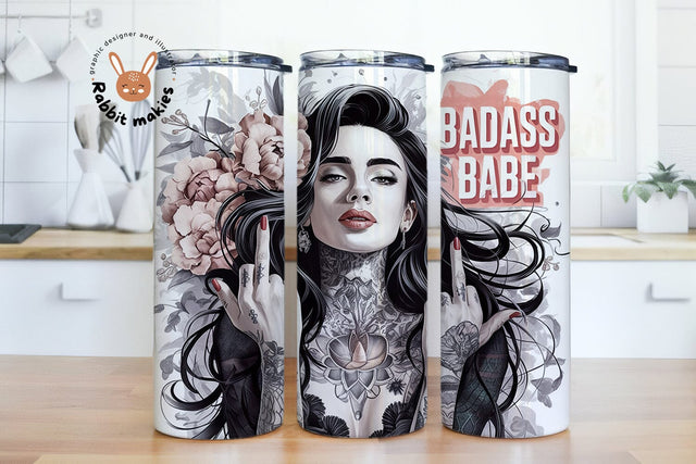 Badass Babe 20oz Skinny Tumbler Sublimation Designs Sublimation Rabbitmakies 