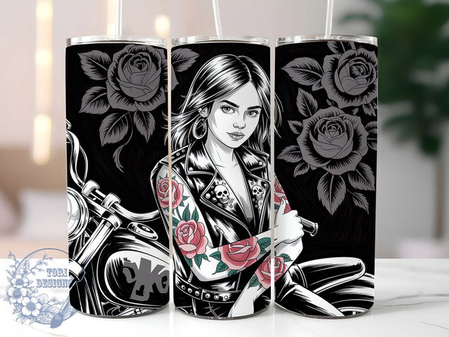 Badass Biker Motorcycle Girl Tumbler, Badass Biker Wrap, 20Oz Sublimation Design, Rebel Rider Cup, Biker Chick Drinkware, Tough Girl Tumbler, Motorbike Lover Mug Sublimation ToriDesigns 