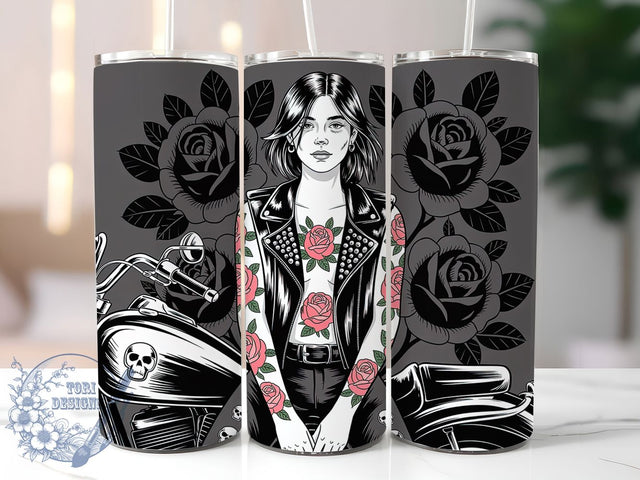 Badass Biker Motorcycle Girl Tumbler, Badass Biker Wrap, 20Oz Sublimation Design, Rebel Rider Cup, Biker Chick Drinkware, Tough Girl Tumbler, Motorbike Lover Mug Sublimation ToriDesigns 