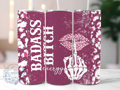 Badass Bitch Energy 20 oz Skinny Tumbler, Sarcastic Adult Humor Funny Leopard Skull Tumbler Png, Straight & Tapered Tumbler Wrap, Instant Digital Download Sublimation ToriDesigns 
