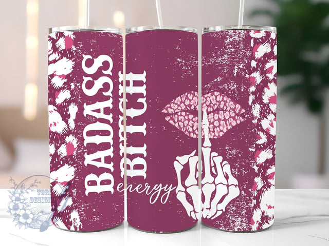 Badass Bitch Energy 20 oz Skinny Tumbler, Sarcastic Adult Humor Funny Leopard Skull Tumbler Png, Straight & Tapered Tumbler Wrap, Instant Digital Download Sublimation ToriDesigns 