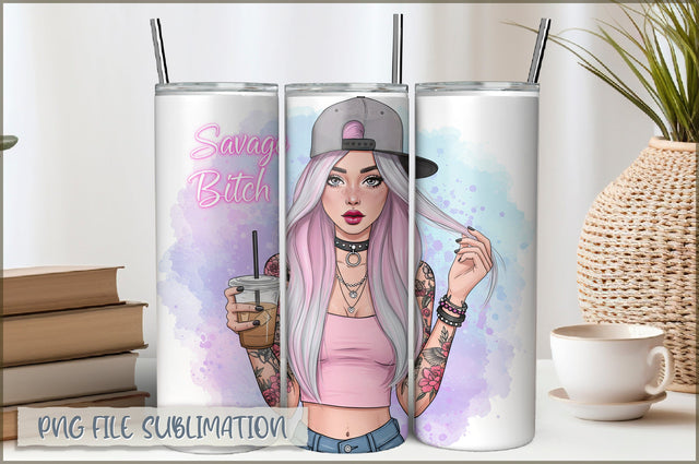 Badass Girl 20 Oz Tumbler Wrap PNG Sublimation Shetara Begum 