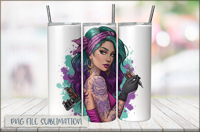 Badass Girl 20 Oz Tumbler Wrap PNG Sublimation Shetara Begum 
