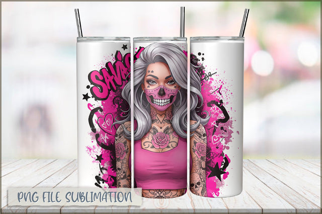 Badass Girl 20 Oz Tumbler Wrap PNG Sublimation Shetara Begum 
