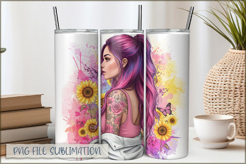 Badass Girl 20 Oz Tumbler Wrap PNG Sublimation Shetara Begum 