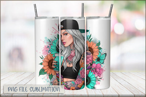 Badass Girl 20 Oz Tumbler Wrap PNG Sublimation Shetara Begum 