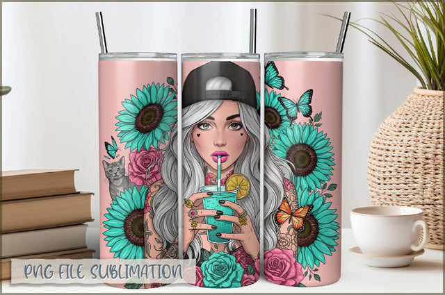 Badass Girl 20 Oz Tumbler Wrap PNG Sublimation Shetara Begum 
