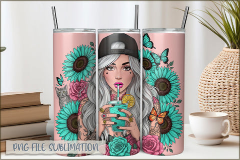 Badass Girl 20 Oz Tumbler Wrap PNG Sublimation Shetara Begum 