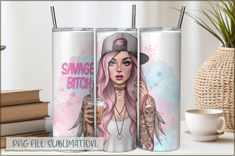 Badass Girl 20 Oz Tumbler Wrap PNG Sublimation Shetara Begum 