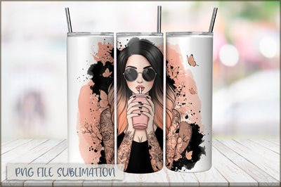 Badass Girl 20 Oz Tumbler Wrap PNG Sublimation Shetara Begum 