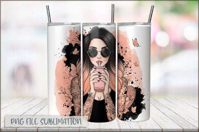 Badass Girl 20 Oz Tumbler Wrap PNG Sublimation Shetara Begum 