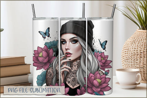 Badass Girl 20 Oz Tumbler Wrap PNG Sublimation Shetara Begum 